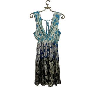 India Boutique Free Size Deep V Metallic‎ Party Dress Blue Silver